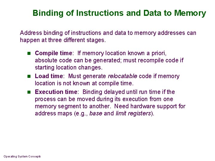 Binding of Instructions and Data to Memory Address binding of instructions and data to