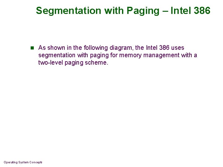 Segmentation with Paging – Intel 386 n As shown in the following diagram, the