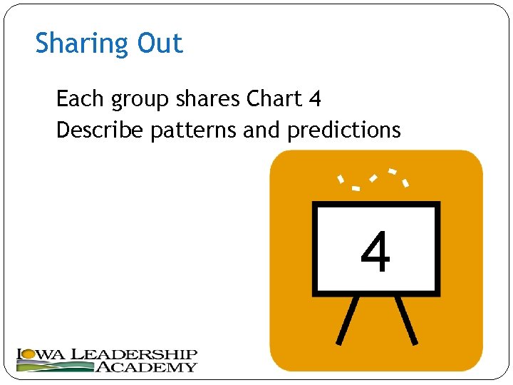 Sharing Out Each group shares Chart 4 Describe patterns and predictions 4 