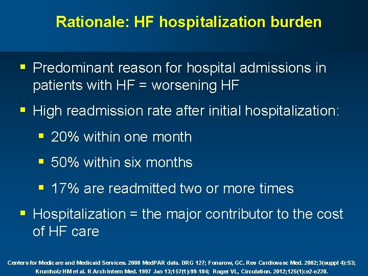 Rationale: HF hospitalization burden § Predominant reason for hospital admissions in patients with HF