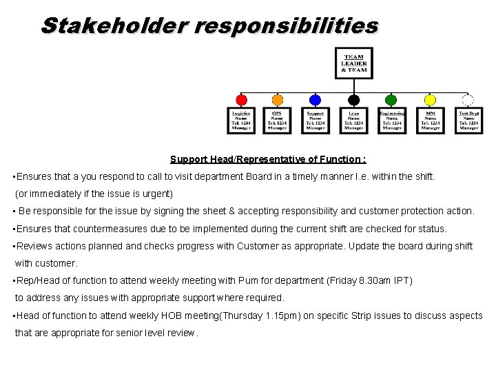 Stakeholder responsibilities Support Head/Representative of Function ; • Ensures that a you respond to