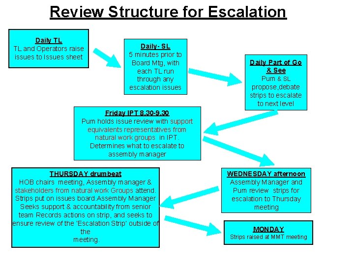 Review Structure for Escalation Daily TL TL and Operators raise issues to Issues sheet