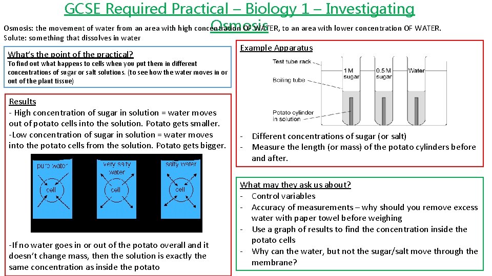 GCSE Required Practical – Biology 1 – Investigating Osmosis: the movement of water from