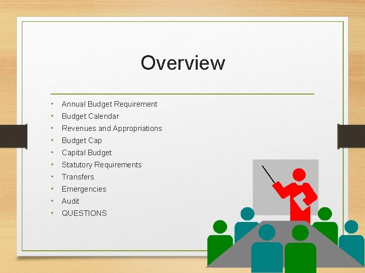 Overview • • • Annual Budget Requirement Budget Calendar Revenues and Appropriations Budget Capital