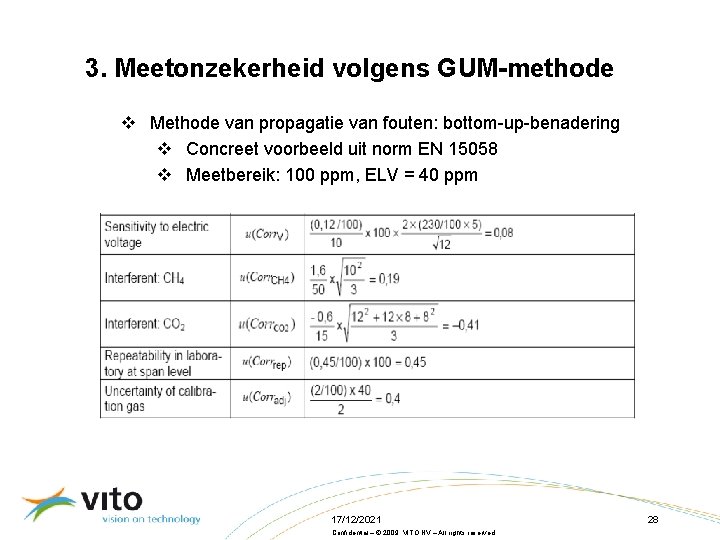 3. Meetonzekerheid volgens GUM-methode v Methode van propagatie van fouten: bottom-up-benadering v Concreet voorbeeld