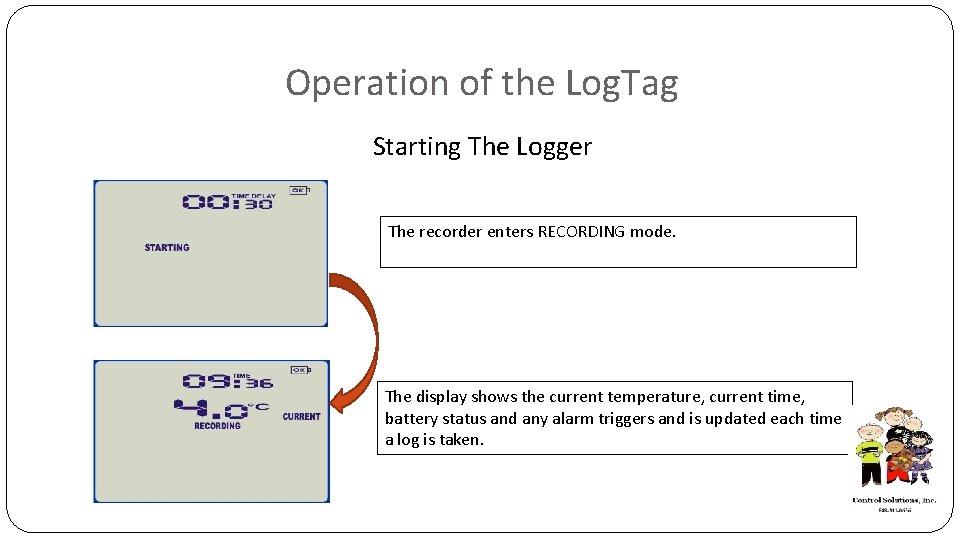 Operation of the Log. Tag Starting The Logger The recorder enters RECORDING mode. The