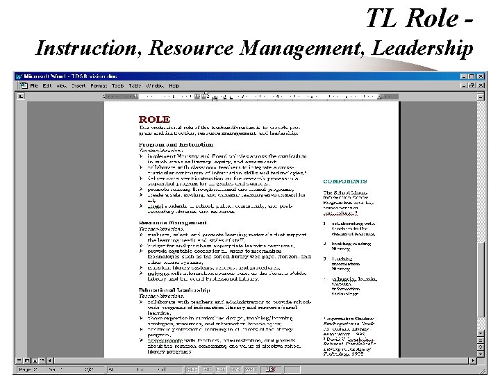 TL Role Instruction, Resource Management, Leadership 