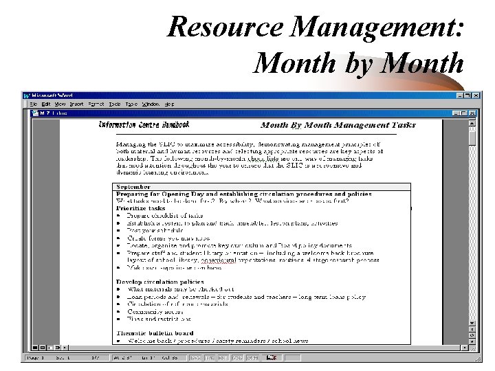 Resource Management: Month by Month 