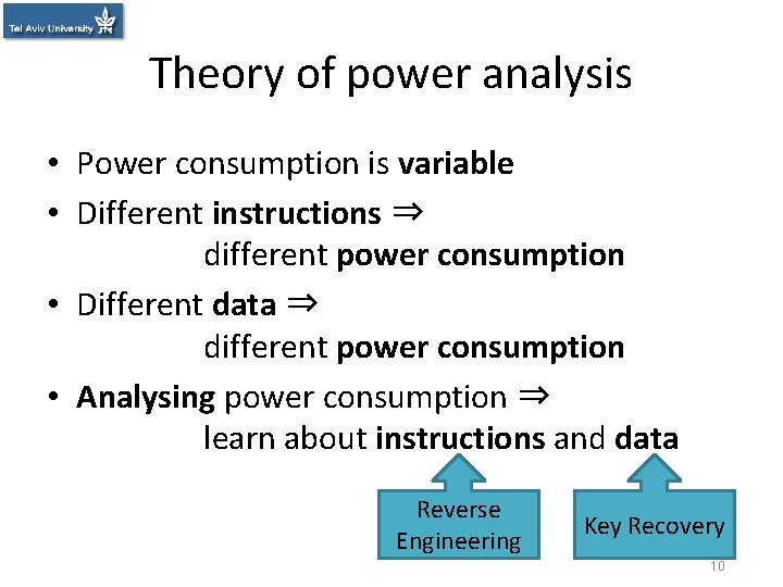 Theory of power analysis • Power consumption is variable • Different instructions ⇒ different