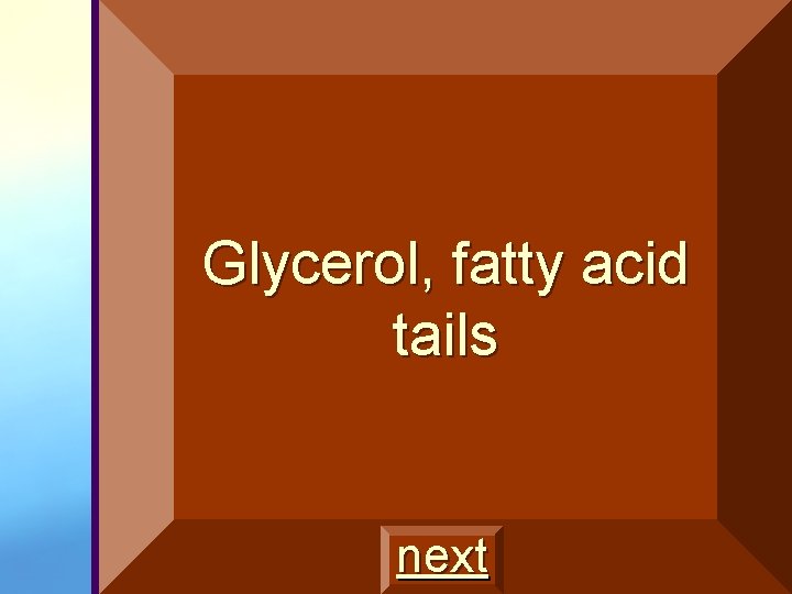 Glycerol, fatty acid tails next 