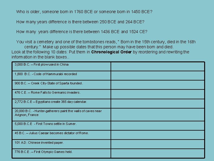Who is older, someone born in 1760 BCE or someone born in 1450 BCE?