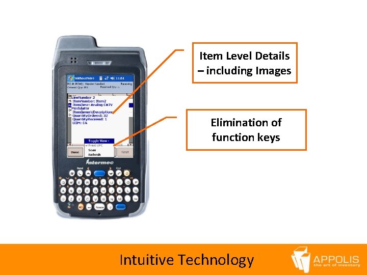 Item Level Details – including Images Elimination of function keys Intuitive Technology 