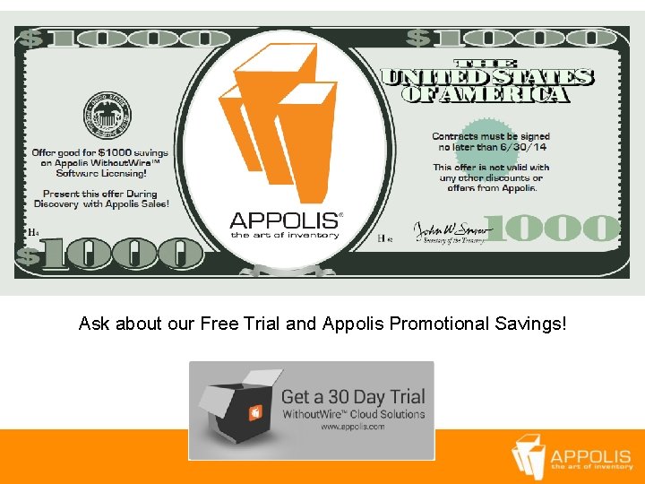 Ask about our Free Trial and Appolis Promotional Savings! 