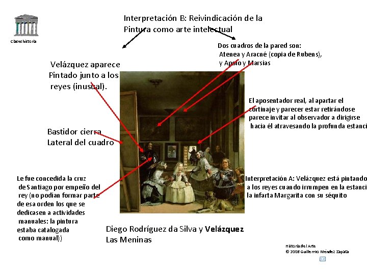 Interpretación B: Reivindicación de la Pintura como arte intelectual Claseshistoria Velázquez aparece Pintado junto