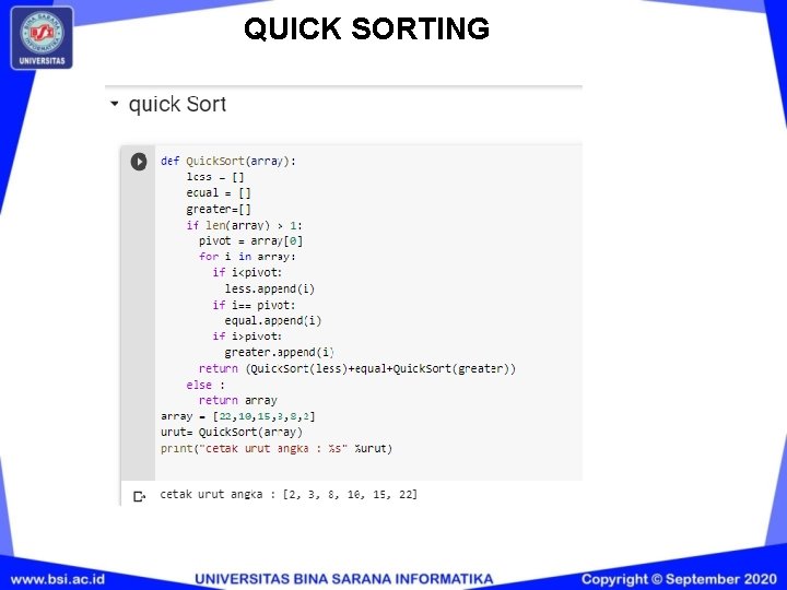 QUICK SORTING QUICK SORTING