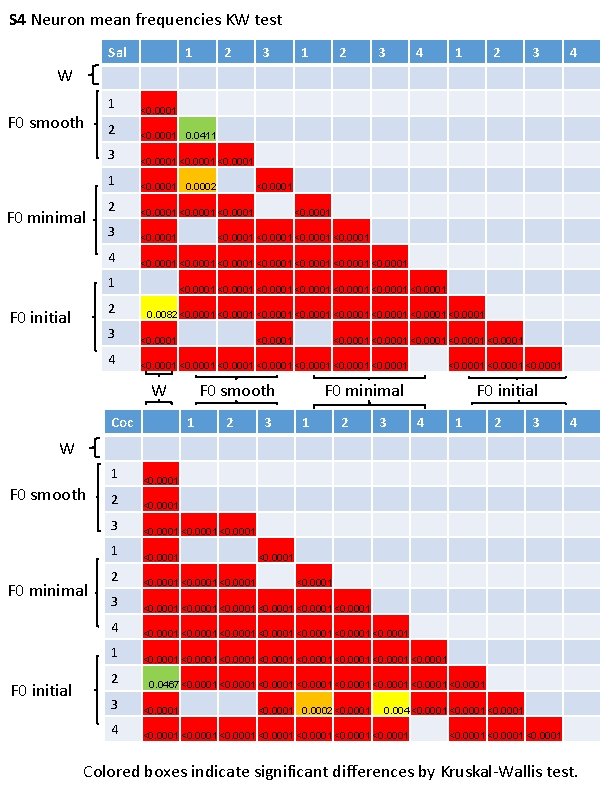 S 4 Neuron mean frequencies KW test Sal 1 2 3 4 W F