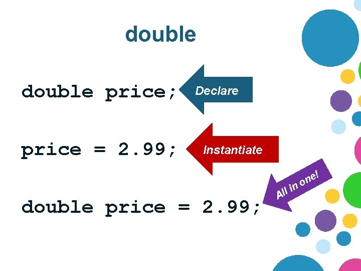 double price; price = 2. 99; Declare Instantiate ! n double price = 2.