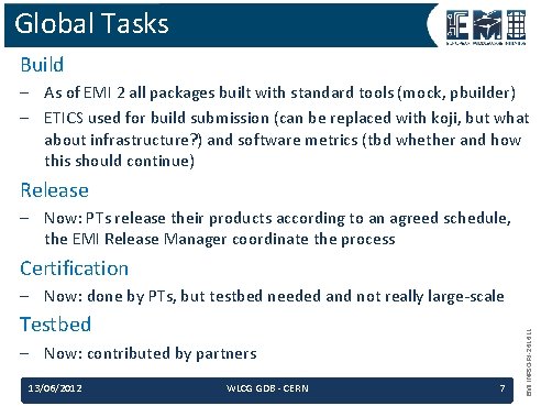 Global Tasks Build – As of EMI 2 all packages built with standard tools