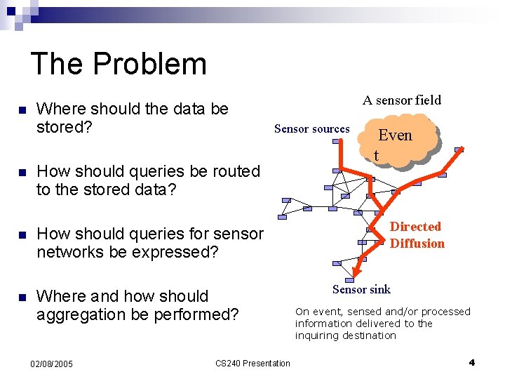 The Problem n Where should the data be stored? n How should queries be