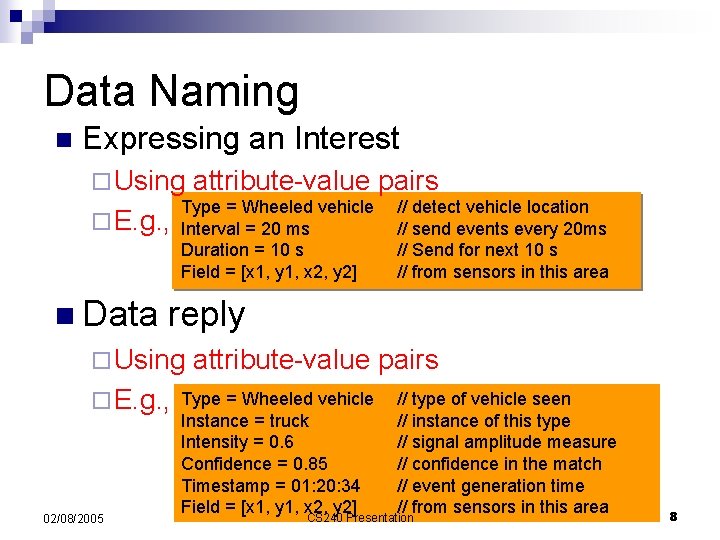 Data Naming n Expressing an Interest ¨ Using ¨ E. g. , n Data