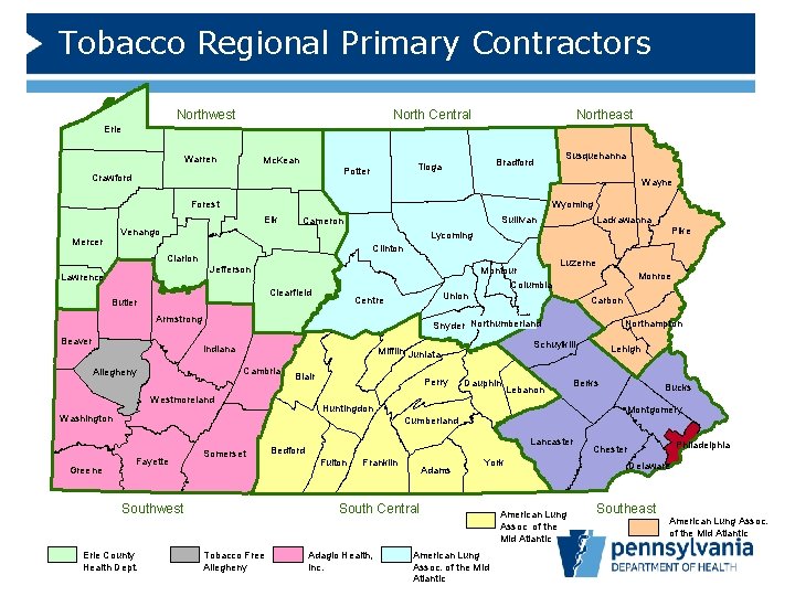 Tobacco Regional Primary Contractors Northwest North Central Northeast Erie Warren Mc. Kean Crawford Wayne