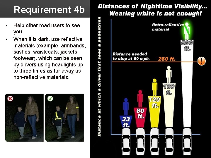 Requirement 4 b • • Help other road users to see you. When it