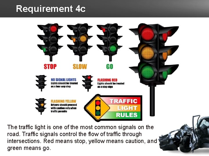 Requirement 4 c The traffic light is one of the most common signals on