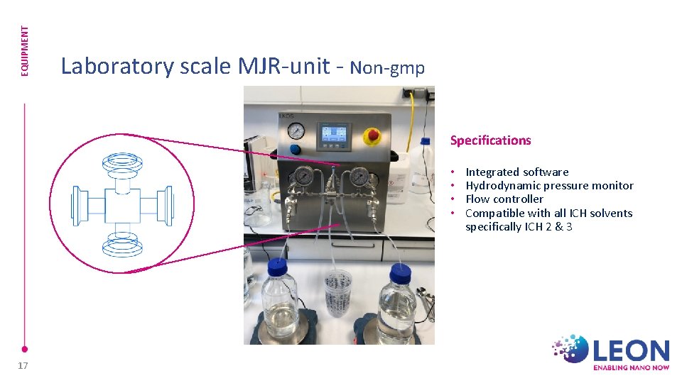 EQUIPMENT Laboratory scale MJR-unit - Non-gmp Specifications • • 17 Integrated software Hydrodynamic pressure