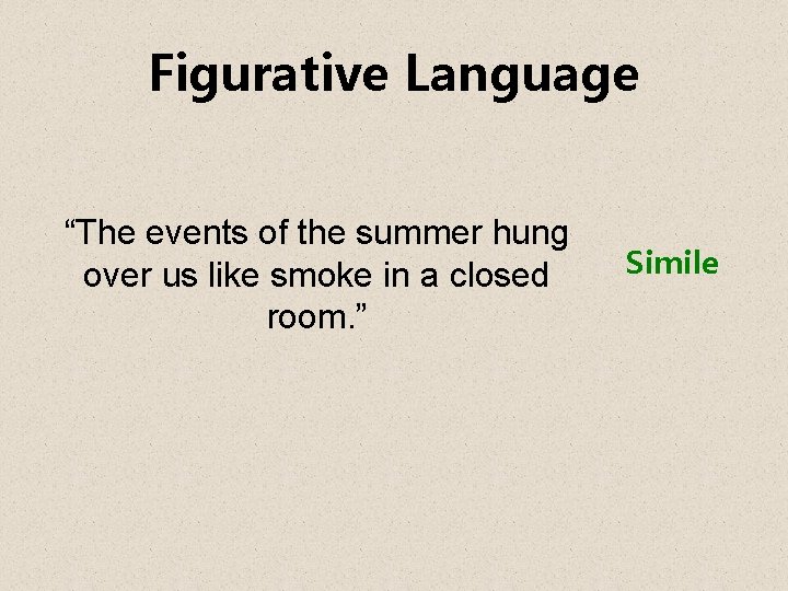 Figurative Language “The events of the summer hung over us like smoke in a