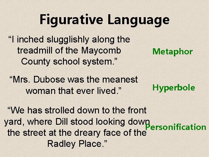 Figurative Language “I inched slugglishly along the treadmill of the Maycomb County school system.