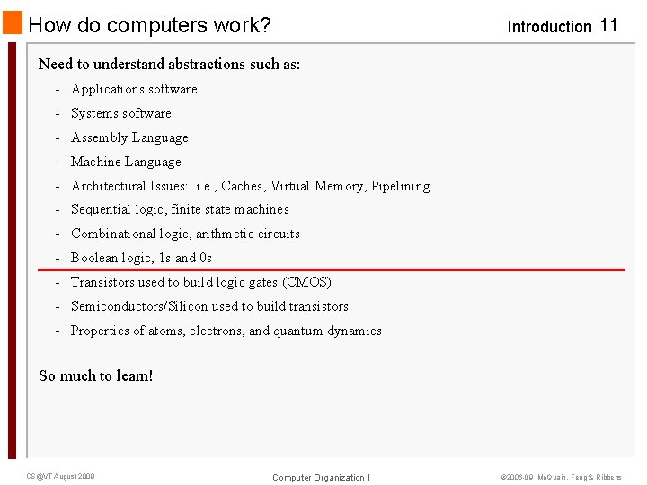 How do computers work? Introduction 11 Need to understand abstractions such as: - Applications