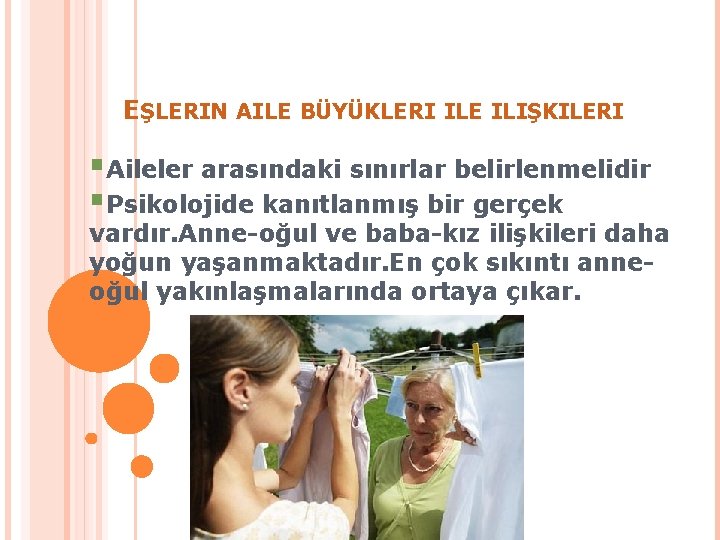 EŞLERIN AILE BÜYÜKLERI ILE ILIŞKILERI §Aileler arasındaki sınırlar belirlenmelidir §Psikolojide kanıtlanmış bir gerçek vardır.