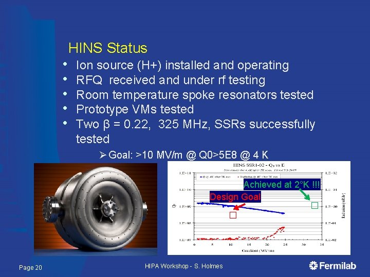  • • • HINS Status Ion source (H+) installed and operating RFQ received