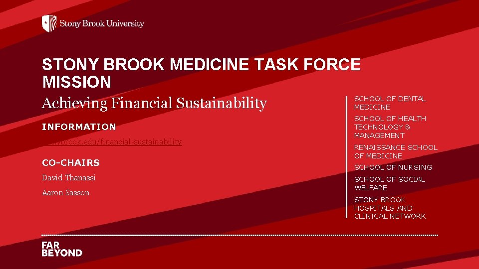 STONY BROOK MEDICINE TASK FORCE MISSION Achieving Financial Sustainability SCHOOL OF DENTAL MEDICINE INFORMATION