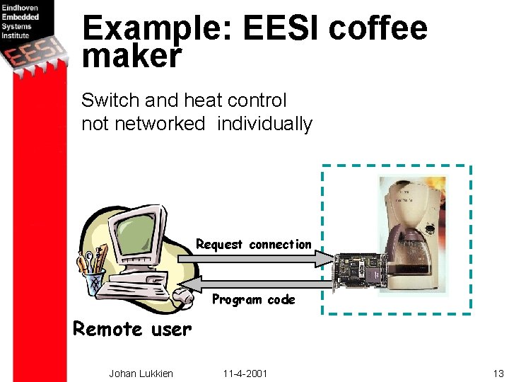 Example: EESI coffee maker Switch and heat control not networked individually Request connection Program