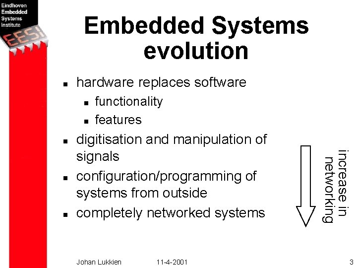 Embedded Systems evolution n hardware replaces software n n digitisation and manipulation of signals