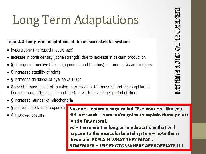 REMEMBER TO CLICK PUBLISH Long Term Adaptations Next up – create a page called