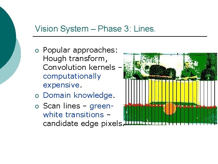 Vision System – Phase 3: Lines. ¡ ¡ ¡ Popular approaches: Hough transform, Convolution