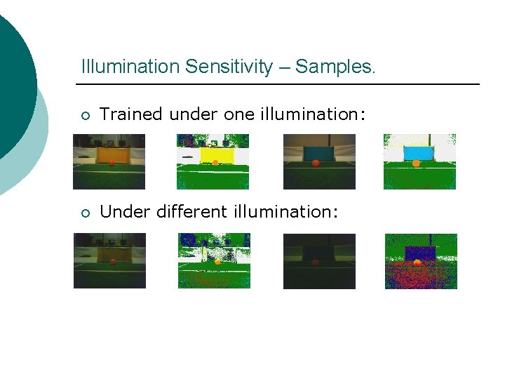 Illumination Sensitivity – Samples. ¡ Trained under one illumination: ¡ Under different illumination: 