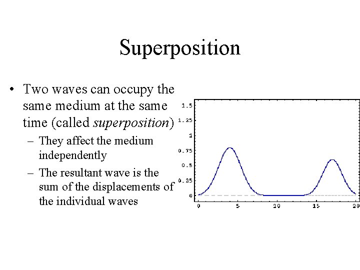 Superposition • Two waves can occupy the same medium at the same time (called