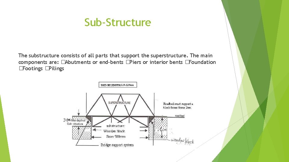 Sub-Structure The substructure consists of all parts that support the superstructure. The main components