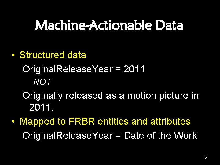 Machine-Actionable Data • Structured data Original. Release. Year = 2011 NOT Originally released as