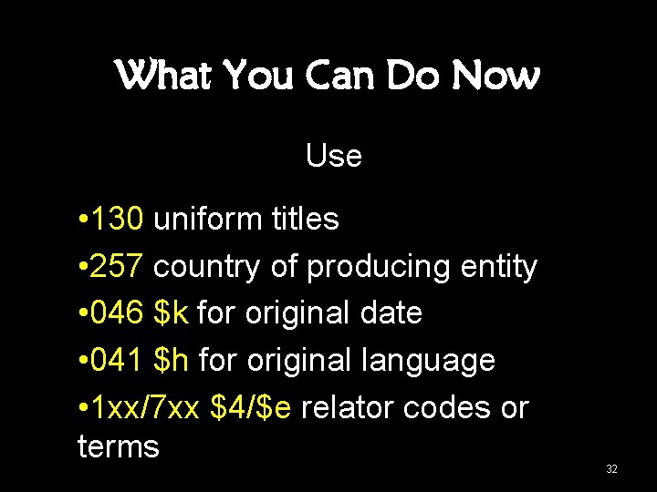 What You Can Do Now Use • 130 uniform titles • 257 country of