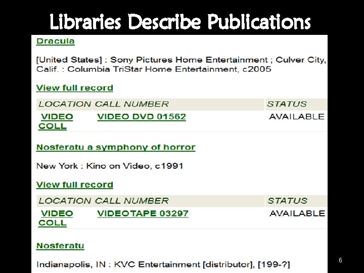 Libraries Describe Publications 6 