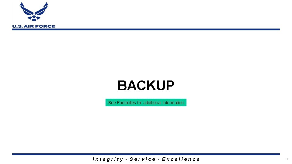 BACKUP See Footnotes for additional information Integrity - Service - Excellence 30 