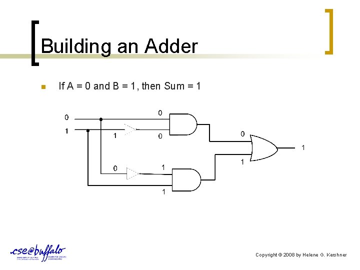 Building an Adder n If A = 0 and B = 1, then Sum