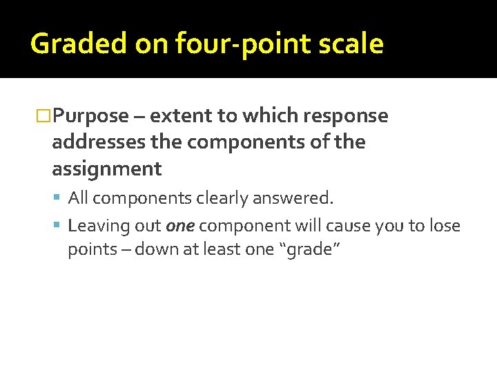 Graded on four-point scale �Purpose – extent to which response addresses the components of Graded on four-point scale �Purpose – extent to which response addresses the components of