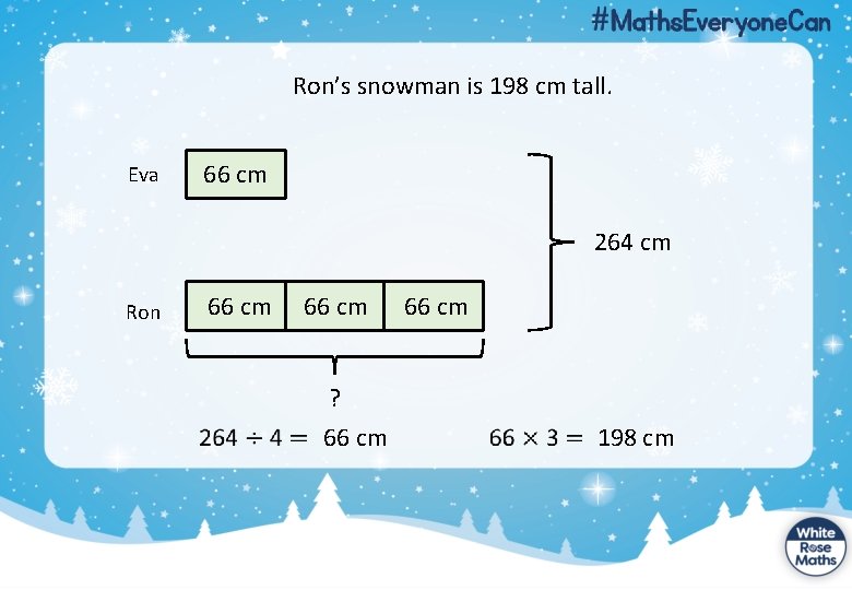 Ron’s snowman is 198 cm tall. Eva 66 cm 264 cm Ron 66 cm