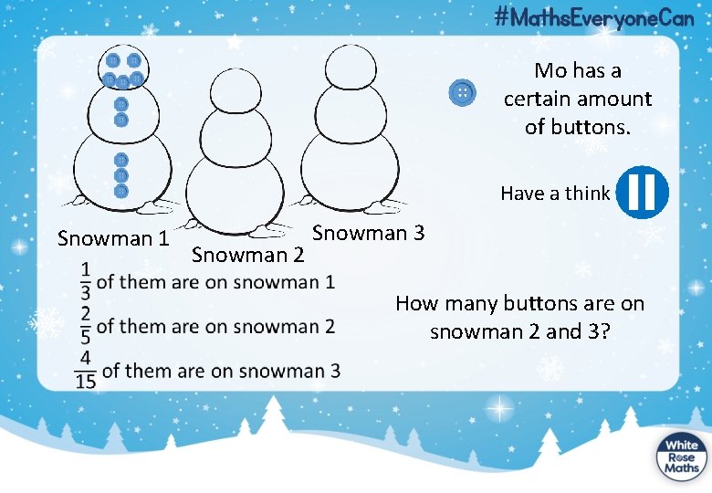 Mo has a certain amount of buttons. Have a think Snowman 1 Snowman 2