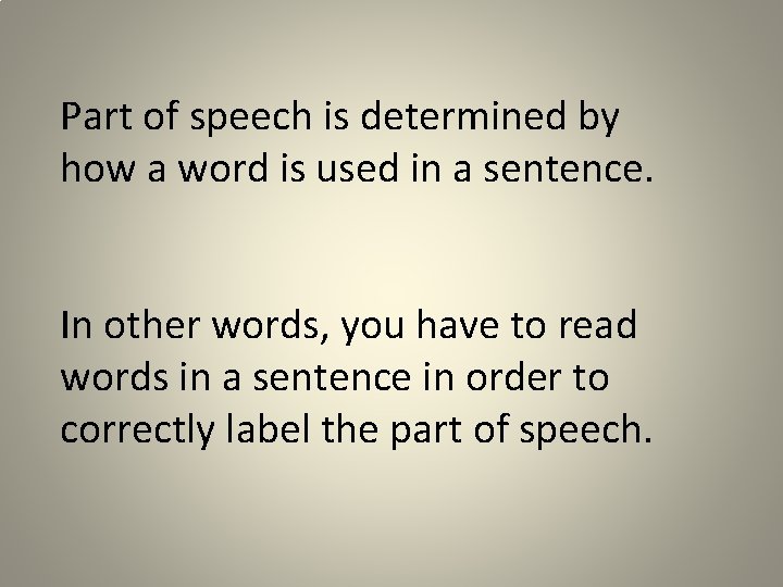 Part of speech is determined by how a word is used in a sentence.